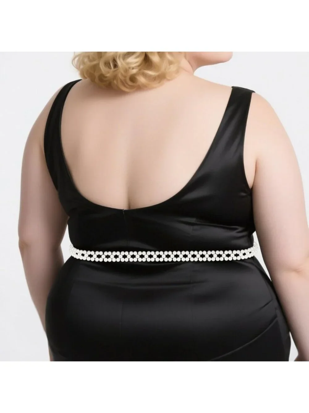 Plus Size Pearl Belly Chain Belt, Stretchable Adjustable Waist Accessory for